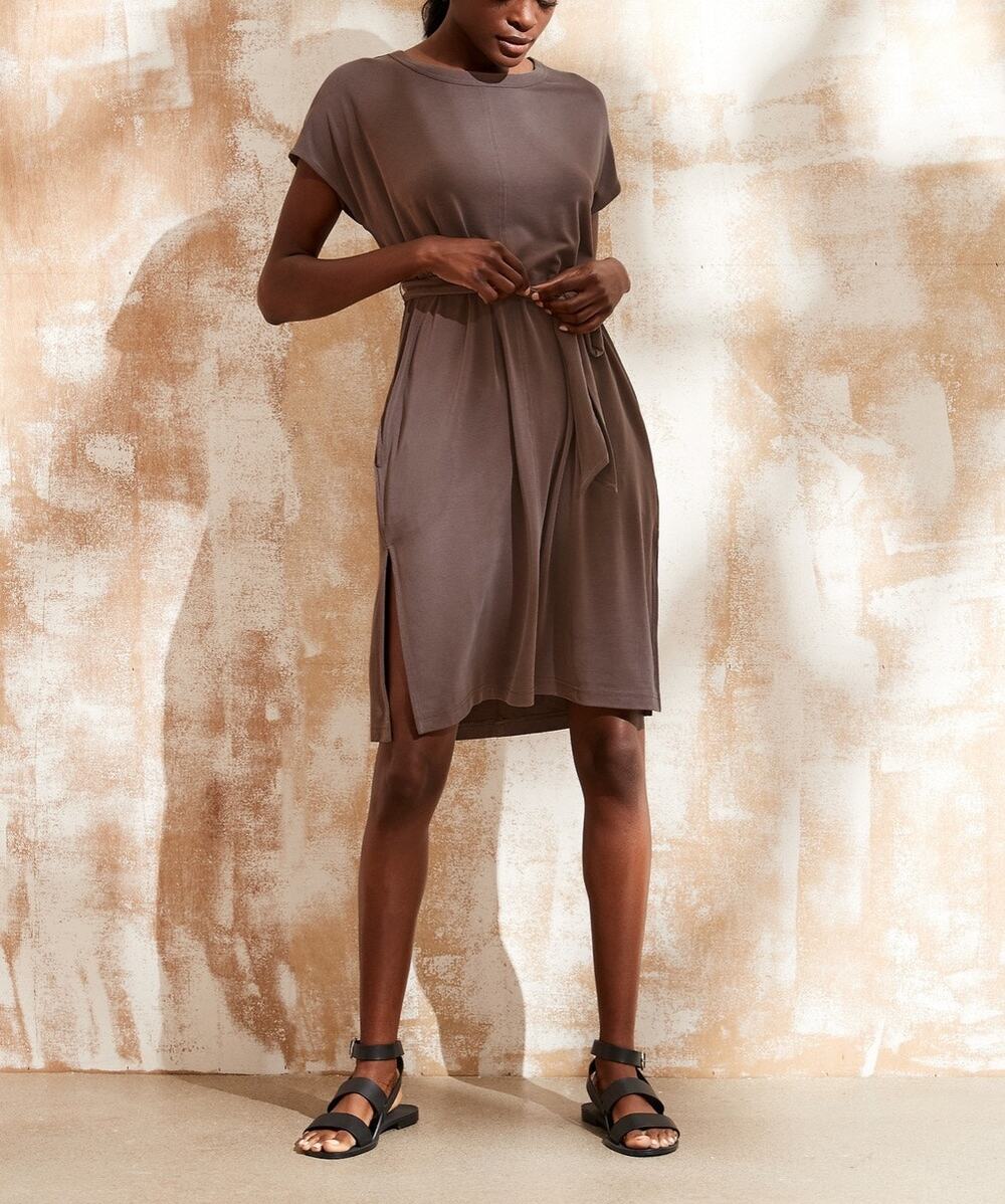 Banana Republic Sandwash Dress Deep Brown Belt Pockets Modal Small NWT